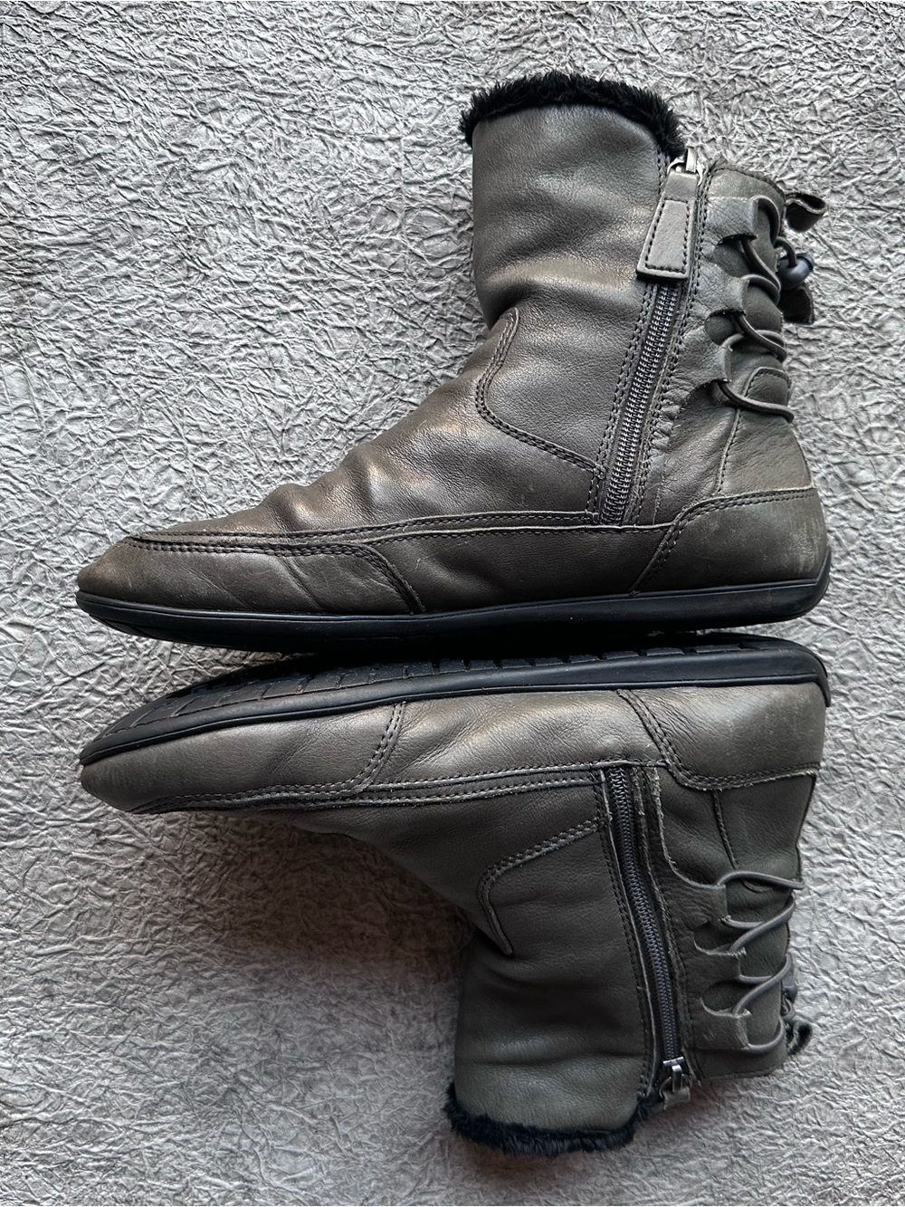 Geox Women's Gray Leather Faux-Fur Lined Winter Ankle Boots